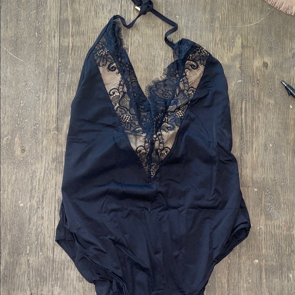 Beach Bunny Farrah Black Lace Halter Swimsuit